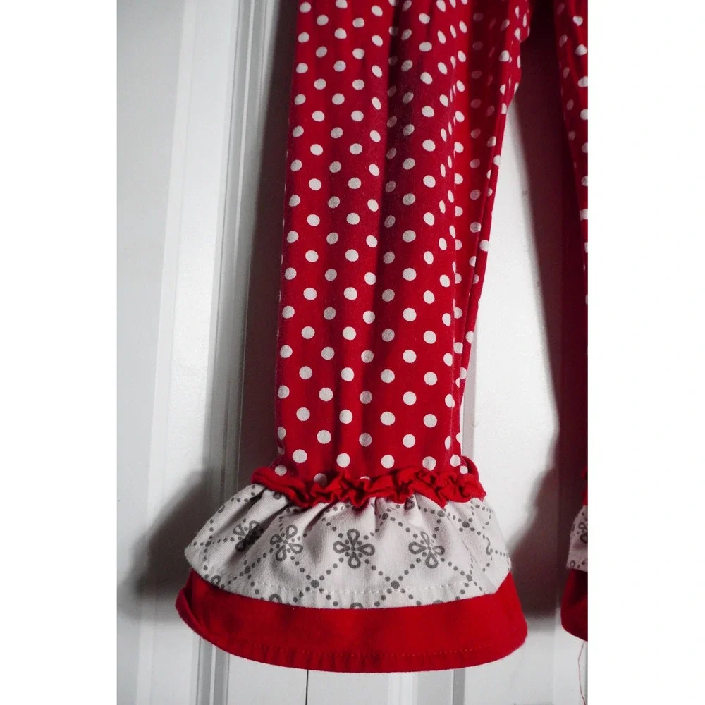 Rare Editions Leggings 6X Boutique Ruffle Hem Polka Dot Red White